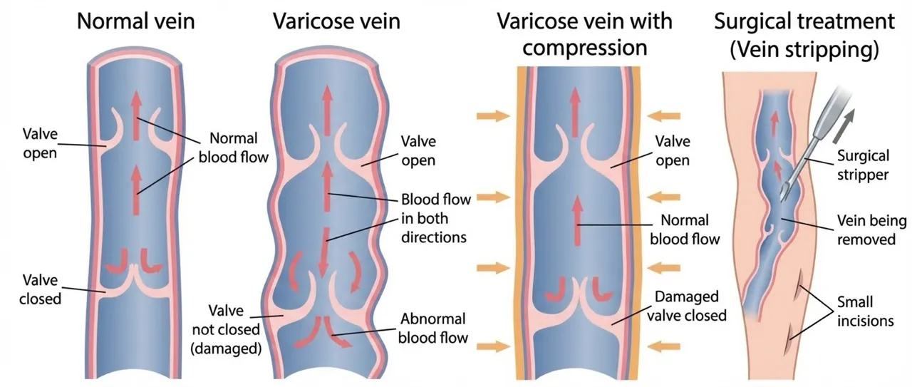 Comparison of healthy veins versus varicose veins