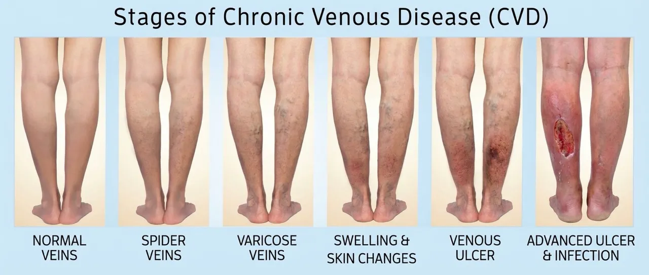 Stages of varicose vein progression
